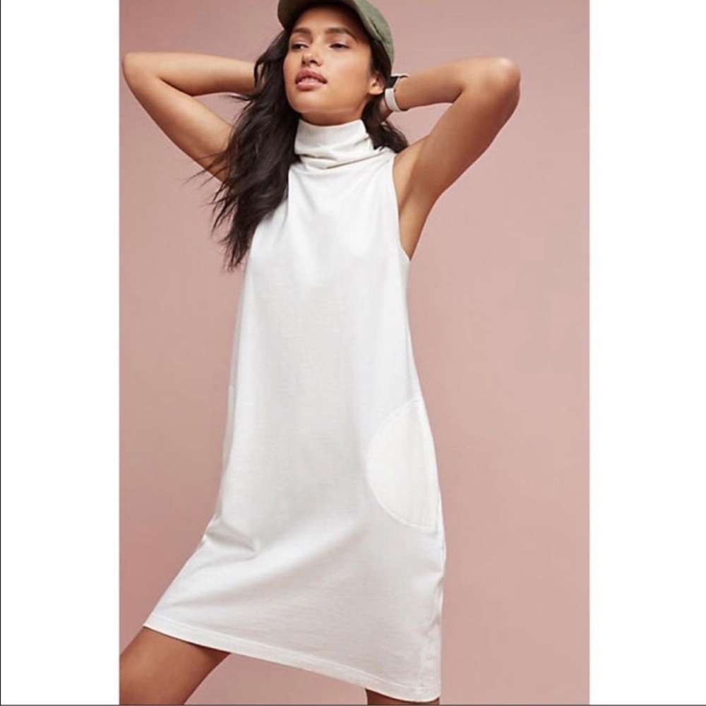 Anthropologie Mock Neck Tunic Dress White Md NWT